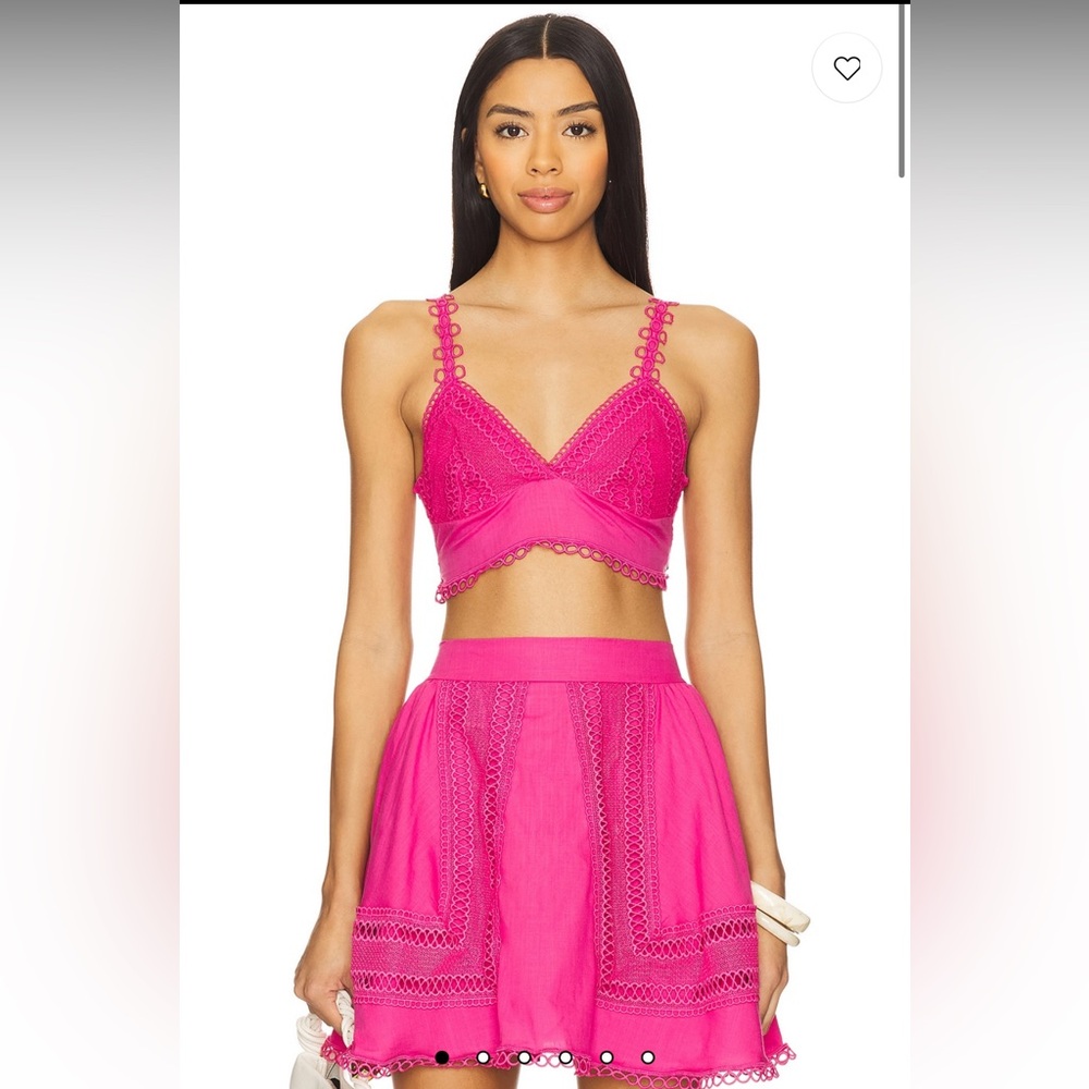 Peixoto Hot Pink Lace-Trim Crop Top